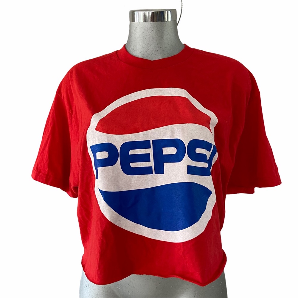 Pepsi Crop Top T Shirt Tee Sz Large Soda Soft Drink Casual Athleisure Red Cotton